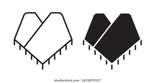 Poncho-Symbol auf weißem Hintergrund. Symbol in schwarzem Umriss und Füllung