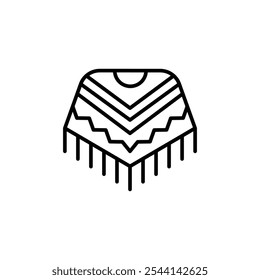 Poncho icon. Simple outline illustration of a traditional poncho, a common Mexican garment with a zigzag pattern and fringe. Ideal for use in designs related to Mexican culture. Vector illustration