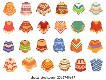 Poncho icons set cartoon vector. Fashion wear. Party garment