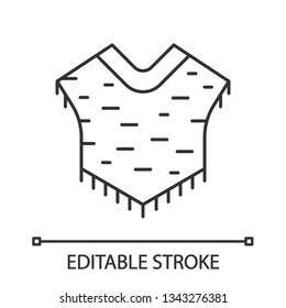 Poncho linear icon. South American traditional clothes. Fringed woolen cape. Thin line illustration. Contour symbol. Vector isolated outline drawing. Editable stroke