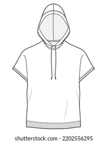 Poncho Sweatshirt With Hoodie Unisex Short Sleeve Hooded T Shirt Top Fashion Flat Sketch Vector Illustration