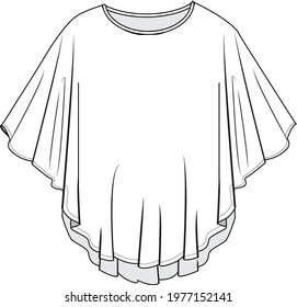 Poncho Technical Fashion Vector Illustration.