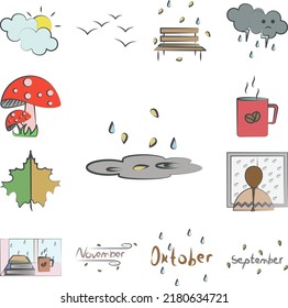 Pond colored hand drawn icon in a collection with other items