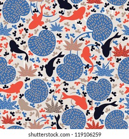 Pond with fishes. Seamless pattern