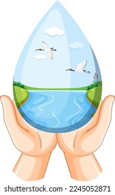 Pond forest in waterdrop form illustration