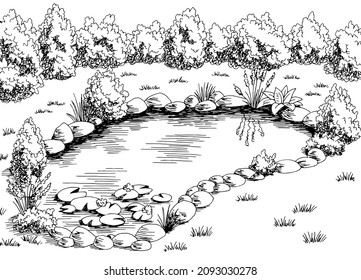 Pond Graphic Black White Landscape Sketch Stock Vector (Royalty Free ...