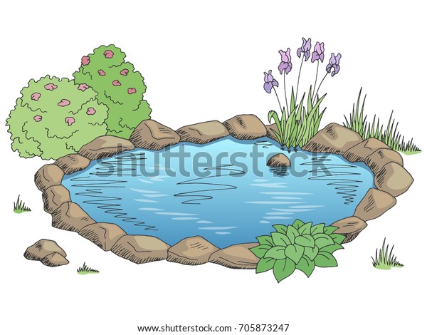 Pond Graphic Color Landscape Sketch Illustration Stock Vector (Royalty ...