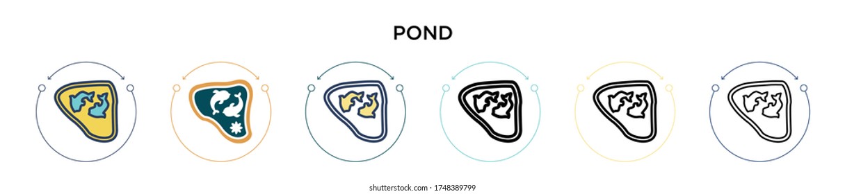 Pond icon in filled, thin line, outline and stroke style. Vector illustration of two colored and black pond vector icons designs can be used for mobile, ui, web