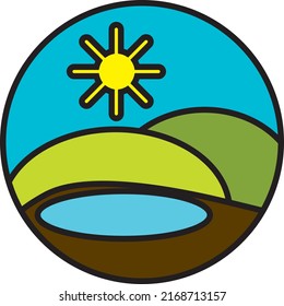 Pond landscape, illustration, vector on a white background.