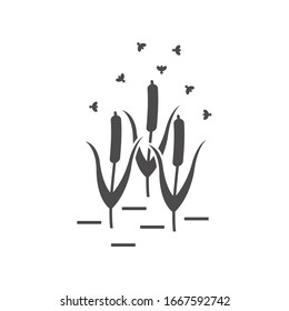 A pond with reeds icon in flat style.Vector illustration.