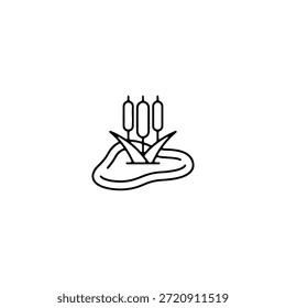 Pond with reeds icon flat vector design.