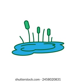 Pond with reeds vector color icon. Lake with plants simple flat trendy style illustration for web and app..eps