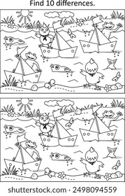 Pond regatta difference game and coloring page
