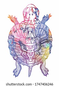 
Pond slider. Doodling coloring book. A drawing with many details. Meditative coloring. Dots, strokes, patterns.