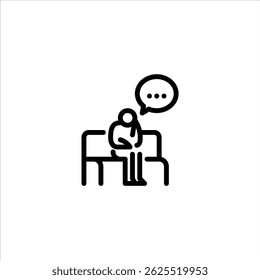 ponder outline icon. figure pondering on chair line art illustration.