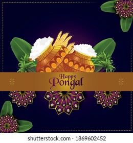 Pongal background with sugarcane and pot of mud