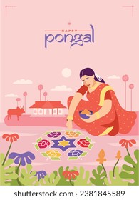 Pongal celebration greeting card. vector illustration design.