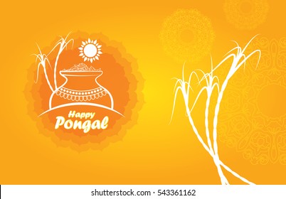 Pongal Design Template com Arroz Lama Cana-de-Açúcar e Sol em Fundo Amarelo Abstrato, Festival da Índia do Sul Happy Pongal Template