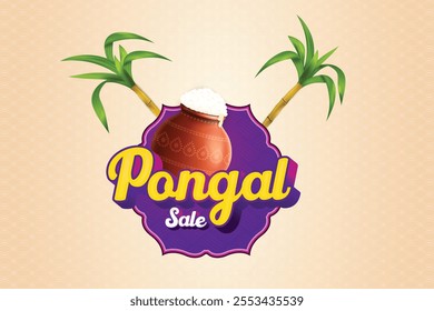 Pongal Festival Grand Sale Logo. Indian Ethnic Celebration Theme Concept Vector Illustration For E-commerce, Web, Greetings Card