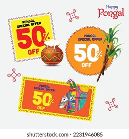 Pongal Festival Sale bietet Einheiten mit Illustrationen festliche und traditionelle Elemente. 