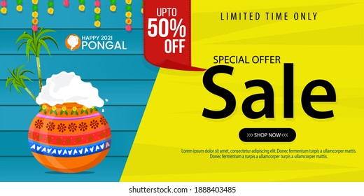 Pongal Festival Sale Template Design - Indian Religion Festival Pongal Background Template Vector Illustration