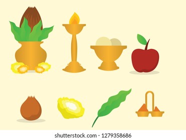 Pongal icon set. It is a harvest festival dedicated to the Sun God. It is a four-day festival which according to the Tamil calendar is usually celebrated from January 14 to January 17.