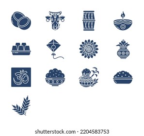 Pongal and Indian festival icon set