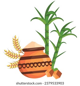 pongal jaggery and sugarcane illustration