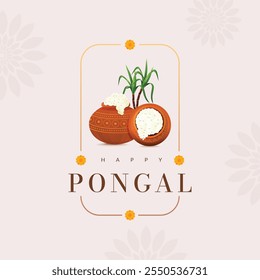 Pongal, the religious festival of South India. Pongal design elements with Happy Pongal typography