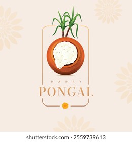 Pongal, the religious festival of South India. Pongal design elements with Happy Pongal typography