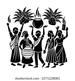 Pongal silhouette vector illustration isolated on white background.
