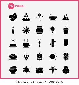 Pongal Solid Glyph Icon Pack For Designers And Developers. Icons Of Flower, Herbal, Lily, Lotus, Spa, Bamboo, Beauty, Spa, Vector