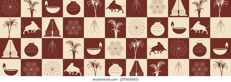 Pongal and tamil new year festival seamless repeat background for banner, poster, gift wrap.