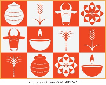 Pongal and tamil new year festival seamless repeat background for banner, poster, gift wrap.