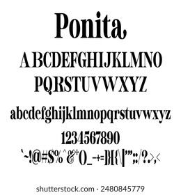 Ponita es una fuente serif moderna y elegante. No importa el tema, esta fuente será una ventaja increíble para la Biblioteca de sus Fuentes, ya que tiene el potencial de elevar cualquier creación.