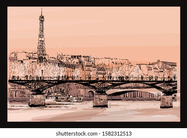 Pont des Arts in Paris - Vektorgrafik (ideal zum Bedrucken auf Stoff oder Papier, Plakat oder Tapete, Hausdekoration)