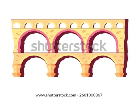 Pont du Gard - colorful flat design style object