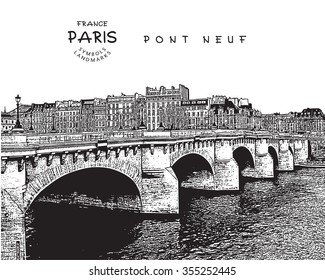 Pont Neuf - Famous Bridge in Paris, France.Vector illustration.