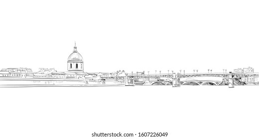 Pont Saint Pierre. Toulouse, France. Hand drawn sketch. Vector illustration.