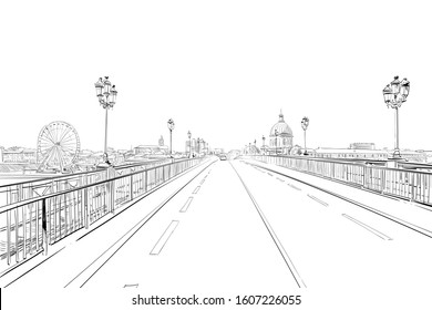 Pont Saint Pierre. Toulouse, France. Hand drawn sketch. Vector illustration.