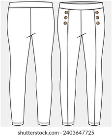 PONTE ROMA PANTS WITH CUT AND SEW DETAIL AND BUTTON DETAIL DESIGNED FOR TEEN AND KID GIRLS IN VECTOR ILLUSTRATION FILE