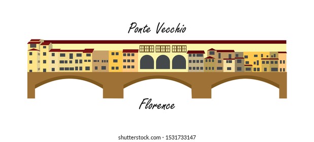Ponte Vecchio (Old Bridge) in Florence, Tuscany, Italy. Medieval stone bridge over Arno river.