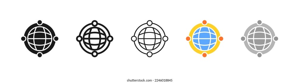 Ponter with planet line icon. Save the planet, globem navigation, location, clean environment, air, water, earth. Ecology concept. Vector five icon in different style on white background