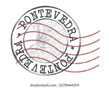 Pontevedra, Spain Stamp Map Postal. Silhouette Seal Roads and Streets. Passport Round Design. Vector Icon. Design Retro Travel National Symbol.