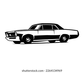 Pontiac GTO Judge silhouette. legendary muscle car vector design of 1969. isolated white background view from side. Best for its incredible speed, logo, badge, emblem, icon, sticker design.