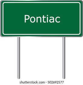 Pontiac , Illinois, road sign green vector illustration, road table, USA city