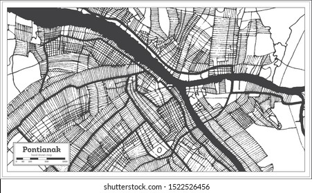 Pontianak Indonesia City Map in Black and White Color. Outline Map. Vector Illustration.