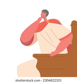 Pontius Pilate, Roman Governor Sitting on Throne Making Decisionduring Trial on Jesus Christ Cartoon Vector Illustration