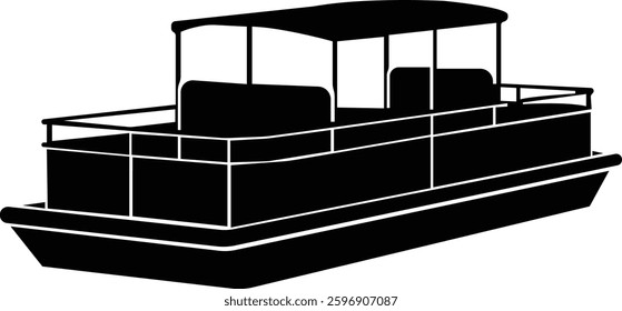 Pontoon boat icon.Passenger transportation canopy marine leisure activity.Water transport ship vessel sea ocean river comfortable cruise recreation.boat Vector Illustrations for Design.