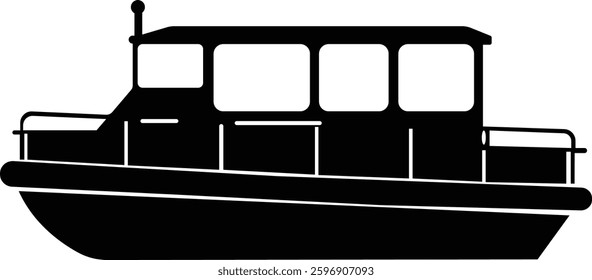 Pontoon boat icon.Passenger transportation canopy marine leisure activity.Water transport ship vessel sea ocean river comfortable cruise recreation.boat Vector Illustrations for Design.